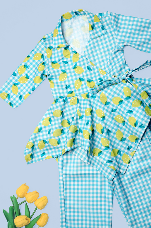 Lemon Print Top + Checked Pant
