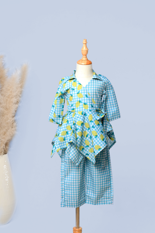 Lemon Print Top + Checked Pant